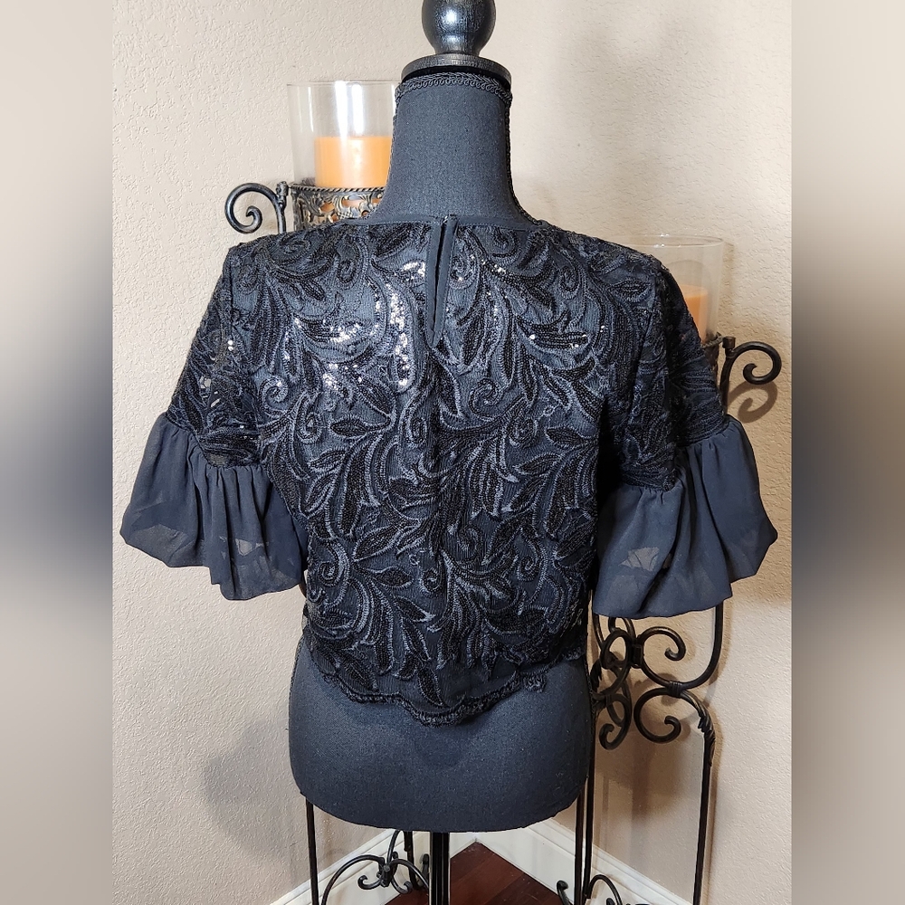 Ina Black Sequin Embroidered Crop Blouse - Picture 2 of 6